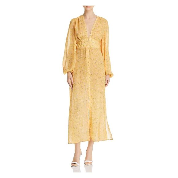 DIVINE HERITAGE Womens Yellow Lined Button-front Long...